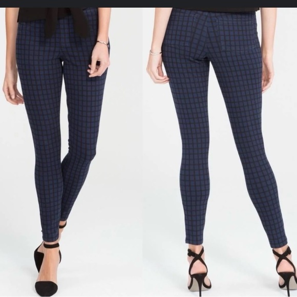 SPANX pants Jean-ish large pull on checkered ankle leggings Blue Skinny Pants - Picture 1 of 9